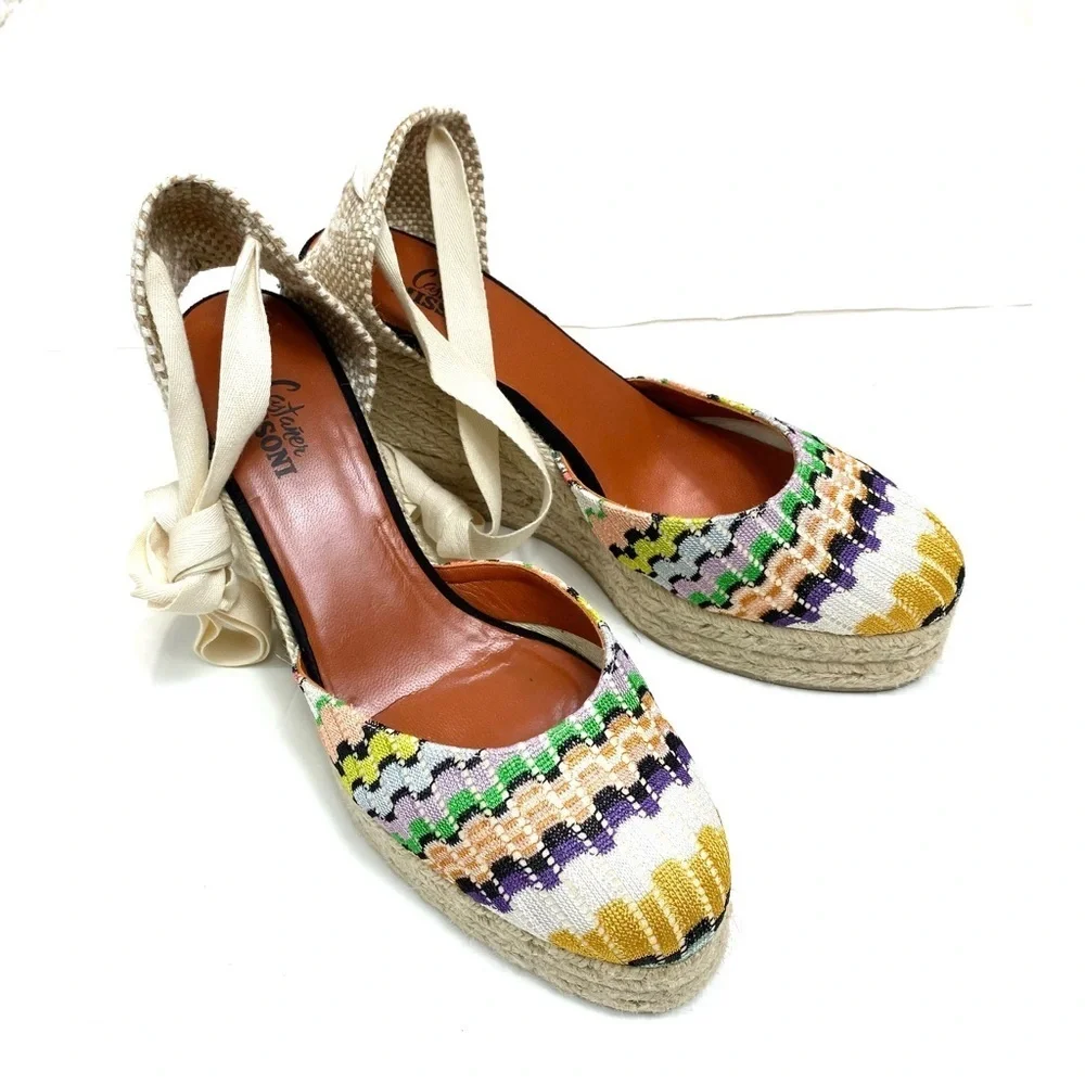 Castaner Missoni Zigzag Knit Lace up Ankle Espadrilles Sandals Size 41 / US 11